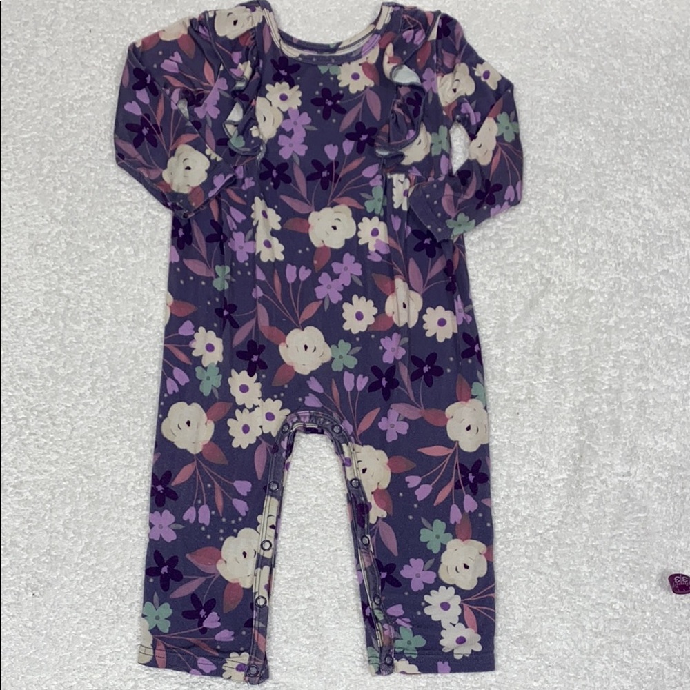 Little Sleepies Sugar Plum Floral Long Sleeve Ruffle Bib Romper 6/12m